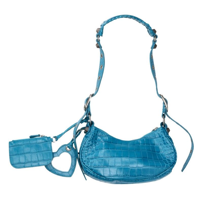 Balenciaga le Cagole XS Embossed Croco Leather Shoulder Bag with Mirror