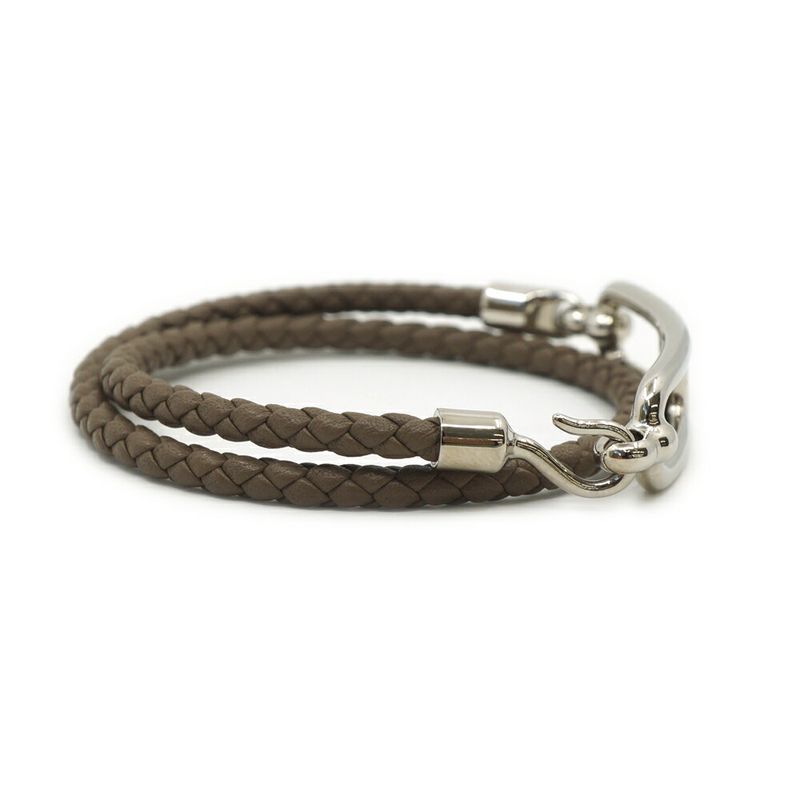 Hermes Leather Bracelet Ruri Double Tour Gray Silver