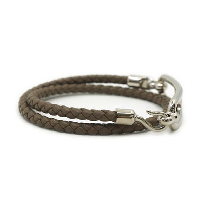 Hermes Leather Bracelet Ruri Double Tour Gray Silver