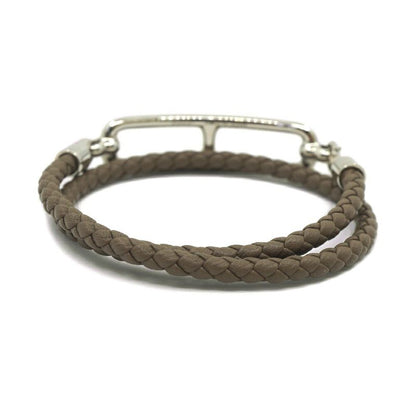 Hermes Leather Bracelet Ruri Double Tour Gray Silver