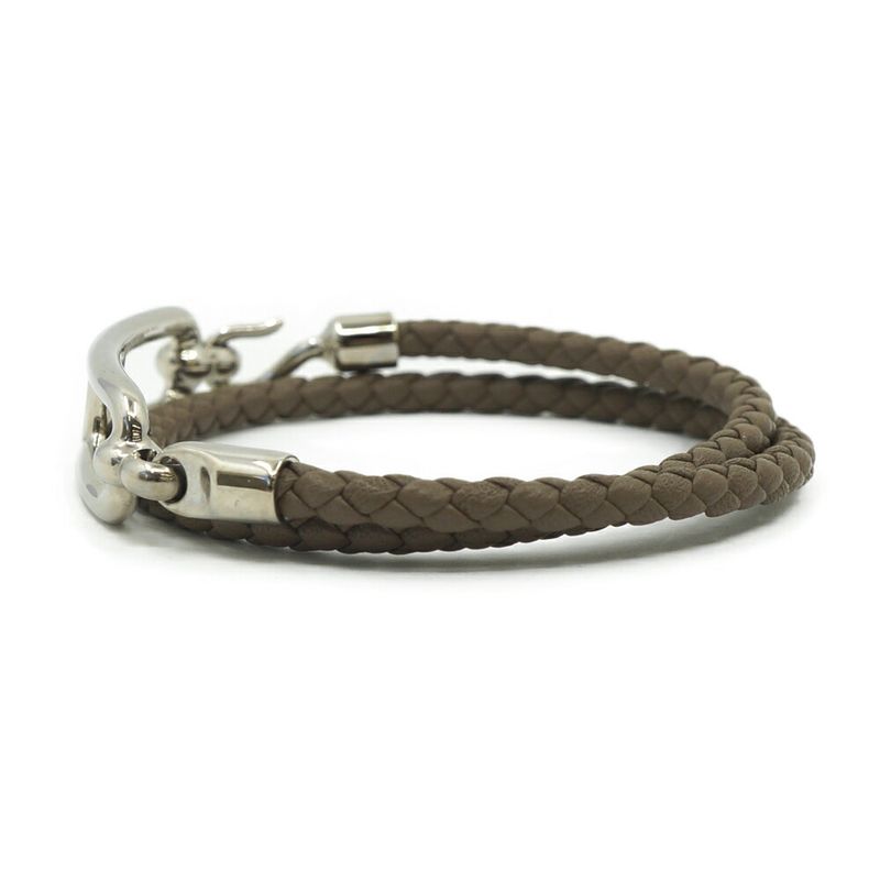 Hermes Leather Bracelet Ruri Double Tour Gray Silver