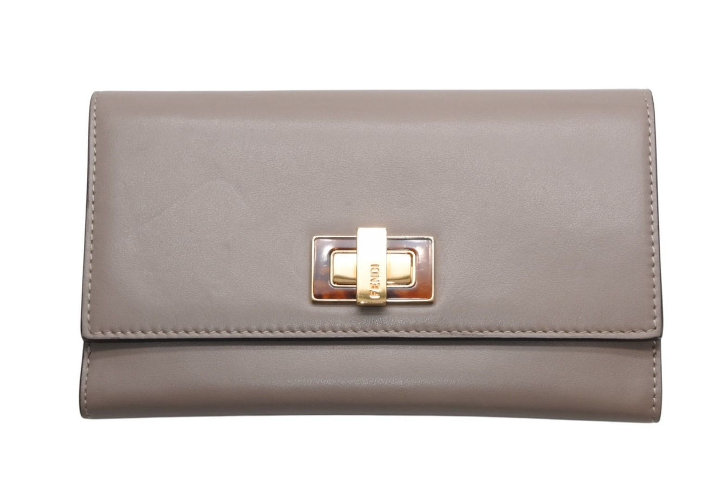 Fendi Peekaboo Continental Wallet Leather Greige Tortoiseshell