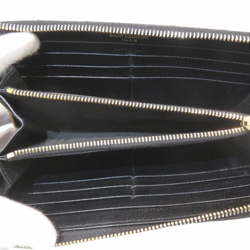 Saint Laurent Yves Stitch Zip Around Monogram YSL Wallet Leather