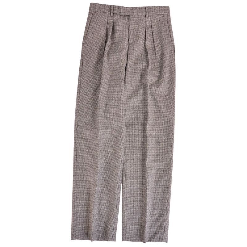 Celine Pants Long Houndstooth Wool Brown Gray