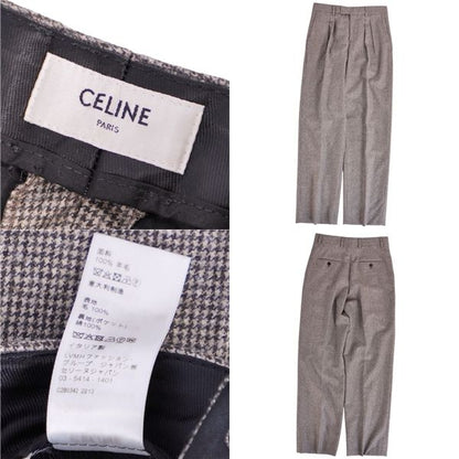 Celine Pants Long Houndstooth Wool Brown Gray