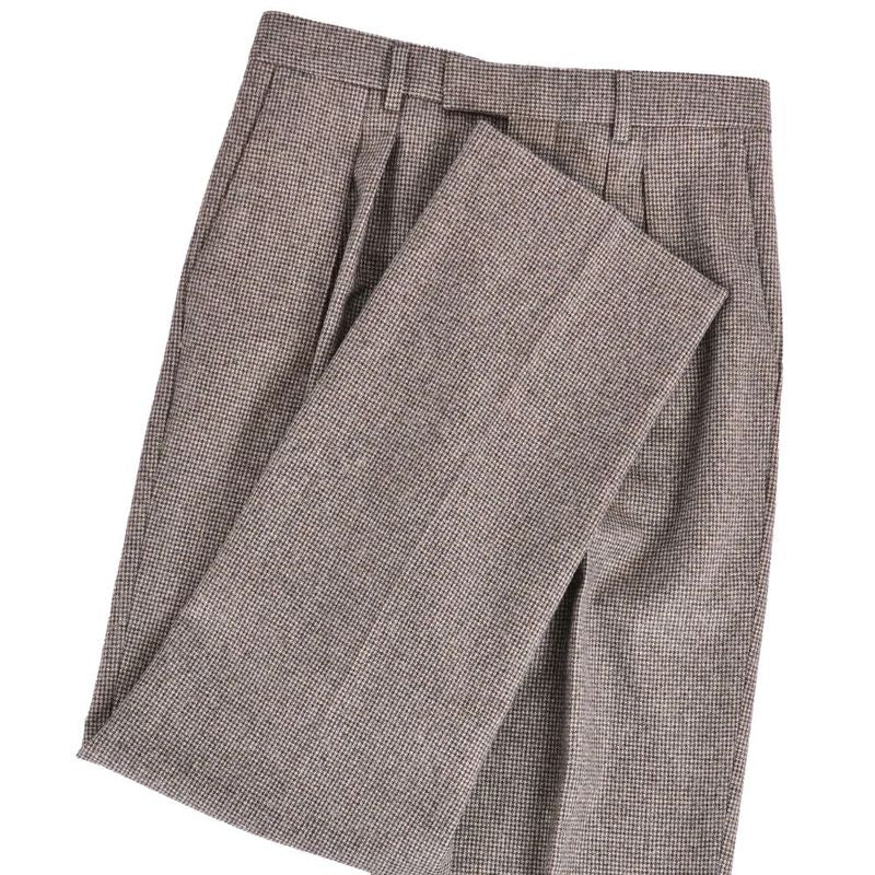 Celine Pants Long Houndstooth Wool Brown Gray