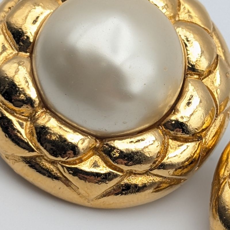 Chanel Earrings Camellia Faux Pearl Gold Large