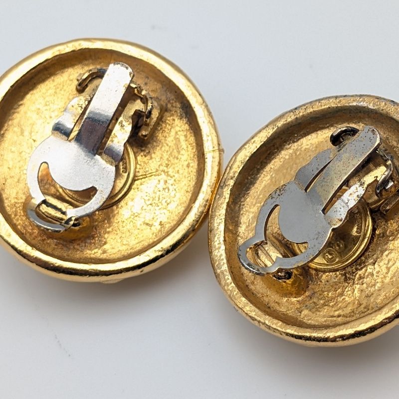 Chanel Earrings Camellia Faux Pearl Gold Large