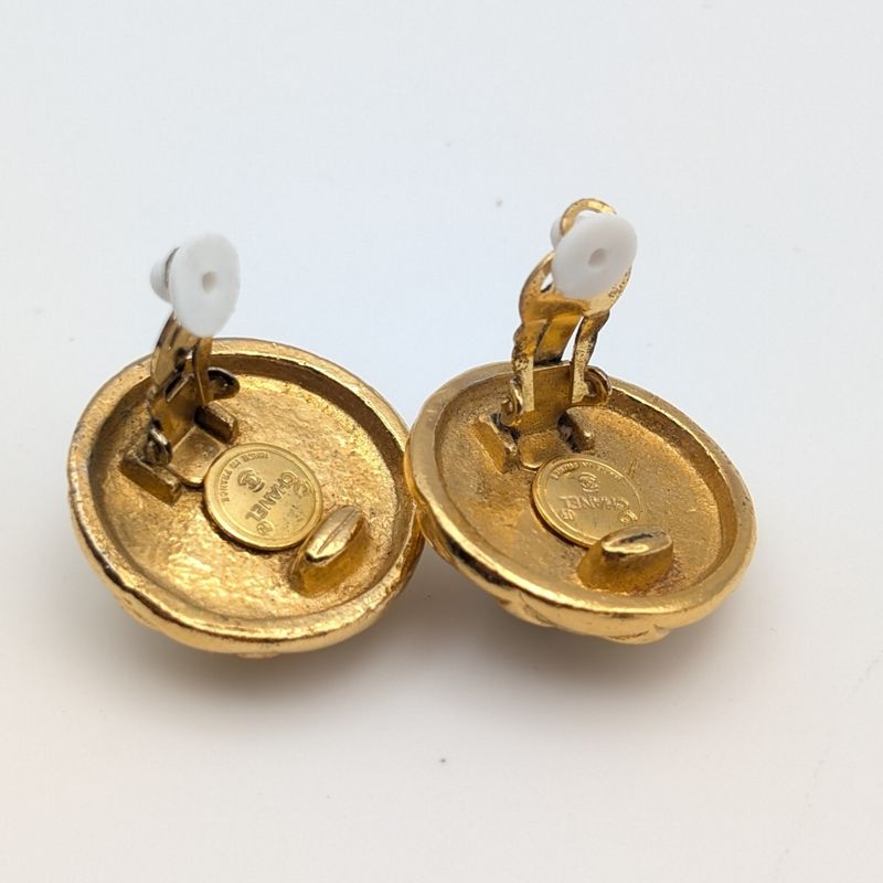 Chanel Earrings Camellia Faux Pearl Gold Large