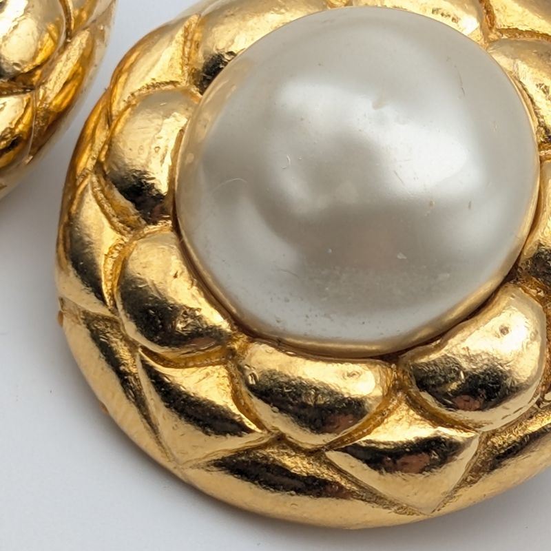 Chanel Earrings Camellia Faux Pearl Gold Large