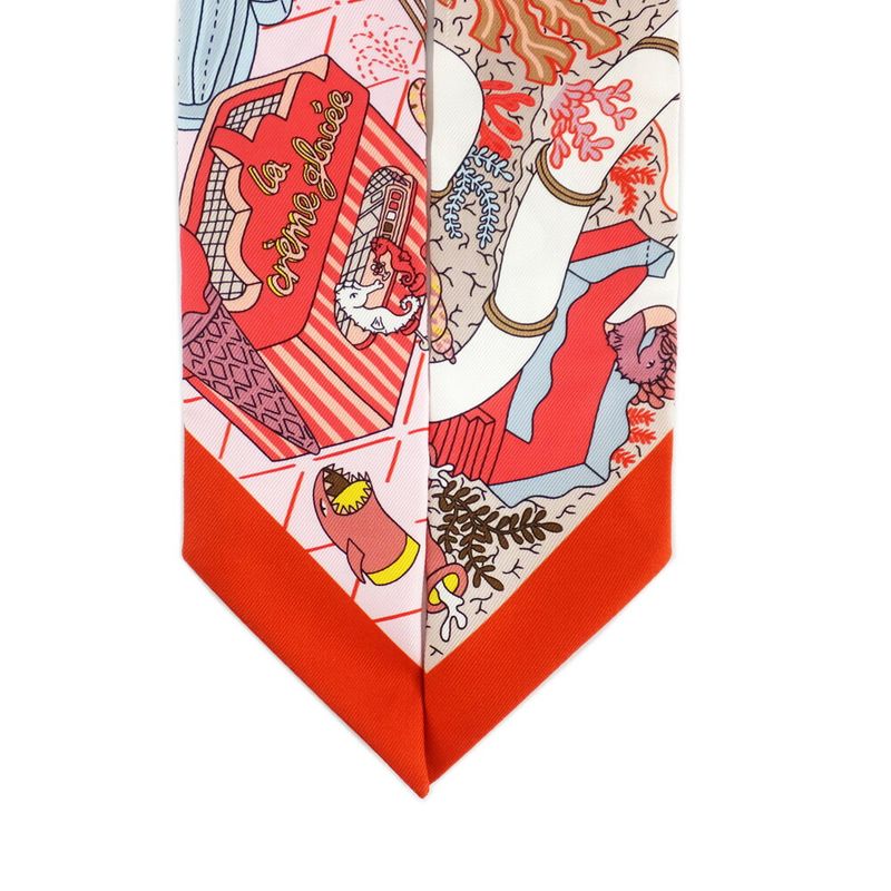 Hermes Twilly Splash Park Seahorse Red Multicolor Silk Scarf