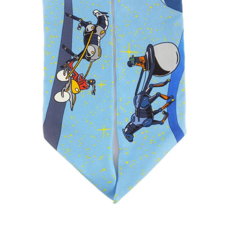 Hermes Twilly Space Darby Light Blue Silk All Over Pattern Scarf