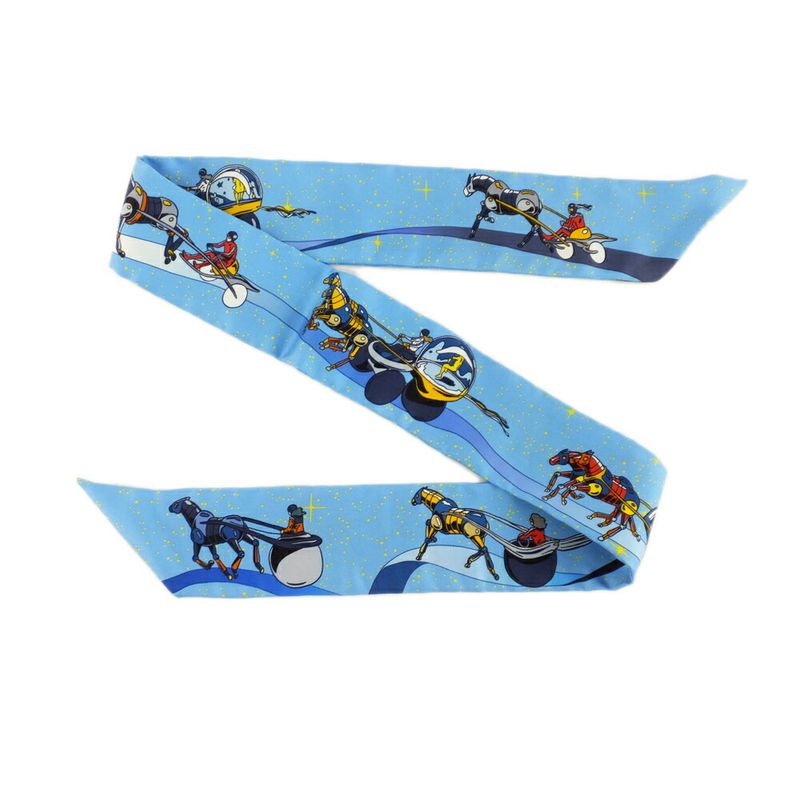 Hermes Twilly Space Darby Light Blue Silk All Over Pattern Scarf