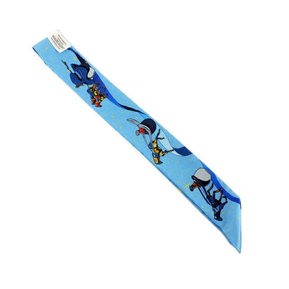 Hermes Twilly Space Darby Light Blue Silk All Over Pattern Scarf