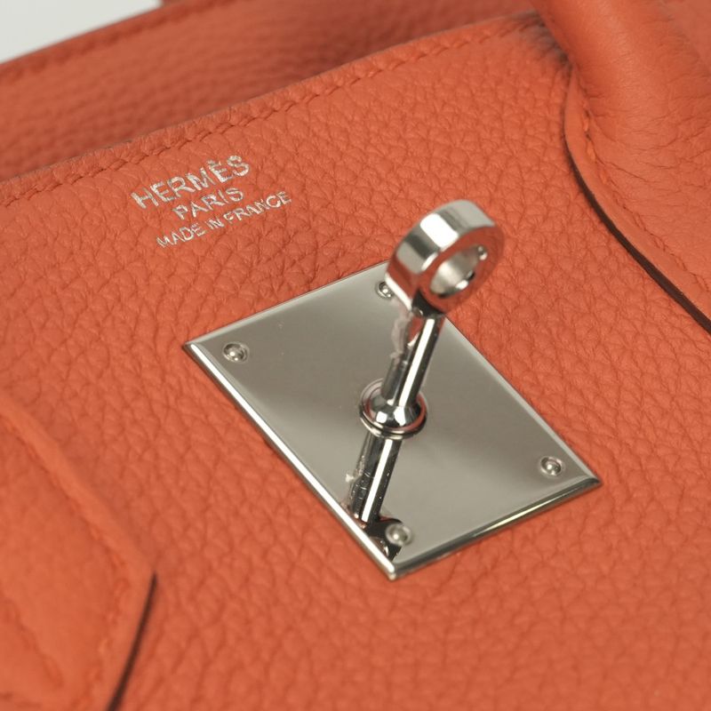 Hermes Birkin 30 Bag Togo Orange Poppy Silver Handbag Poppy