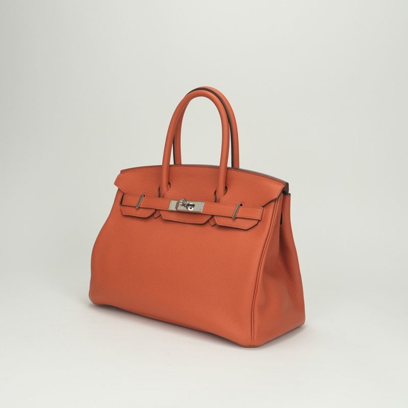 Hermes Birkin 30 Bag Togo Orange Poppy Silver Handbag Poppy