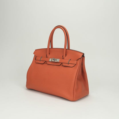 Hermes Birkin 30 Bag Togo Orange Poppy Silver Handbag Poppy