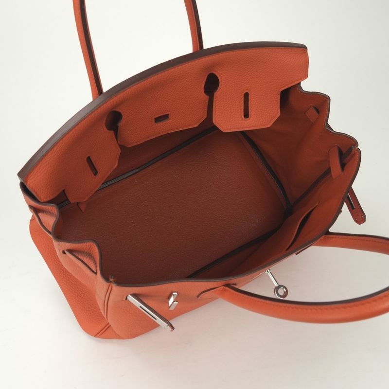 Hermes Birkin 30 Bag Togo Orange Poppy Silver Handbag Poppy