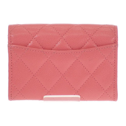 Chanel Classic Flap Card Case Coin Caviar Leather Pink CC Logo Gold Handbag