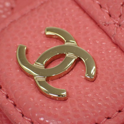 Chanel Classic Flap Card Case Coin Caviar Leather Pink CC Logo Gold Handbag