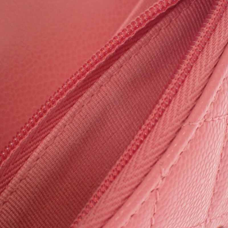Chanel Classic Flap Card Case Coin Caviar Leather Pink CC Logo Gold Handbag