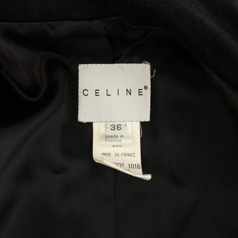 Celine Double Breasted Coat Long Cashmere 36 Black YT