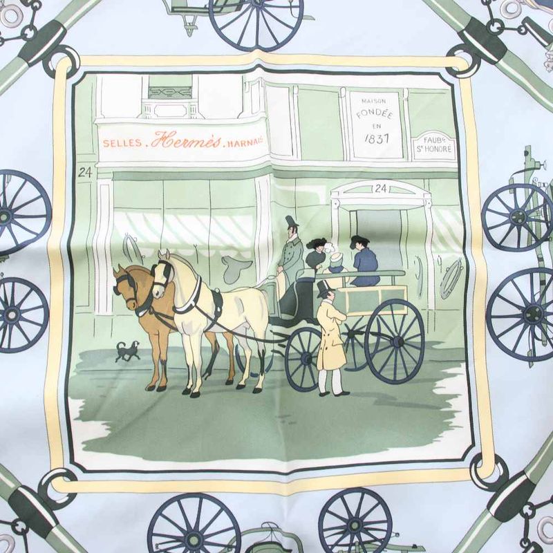 Hermes Carre 70 Palonniers Scarf Silk All Over Pattern Light Blue TK Light Multicolor