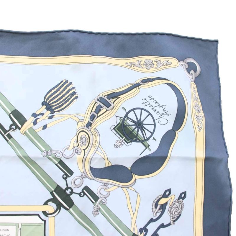 Hermes Carre 70 Palonniers Scarf Silk All Over Pattern Light Blue TK Light Multicolor