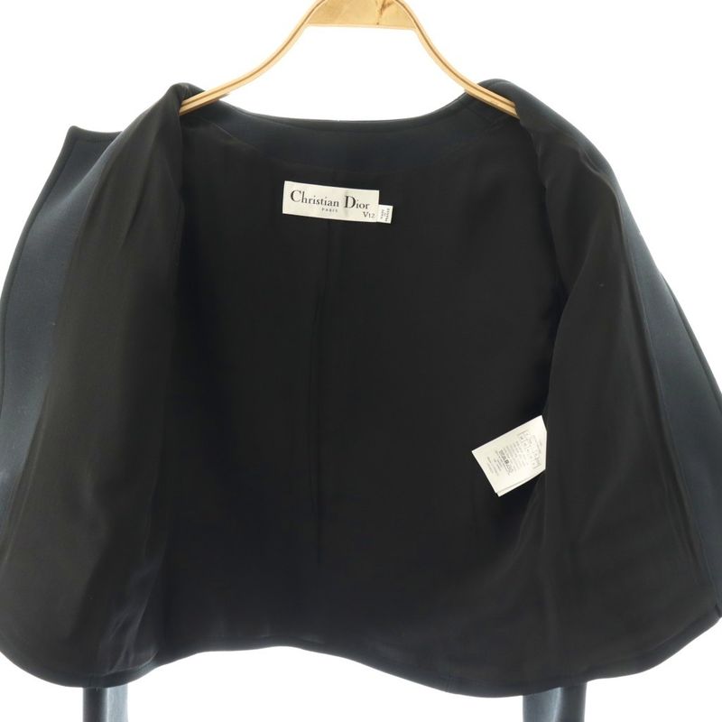 Dior Collarless Jacket Short Length One Color Wool Silk Blend Navy