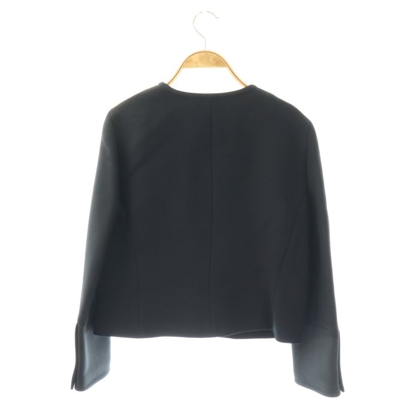Dior Collarless Jacket Short Length One Color Wool Silk Blend Navy
