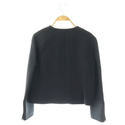 Dior Collarless Jacket Short Length One Color Wool Silk Blend Navy