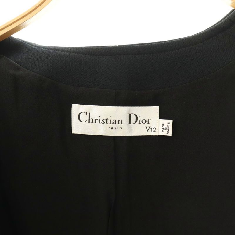 Dior Collarless Jacket Short Length One Color Wool Silk Blend Navy