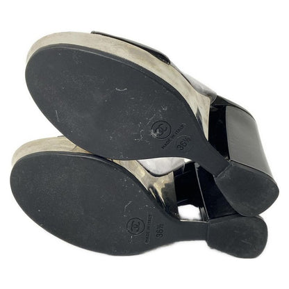 Chanel Sandals 36.5 Black Clear Wedge Sole Leather