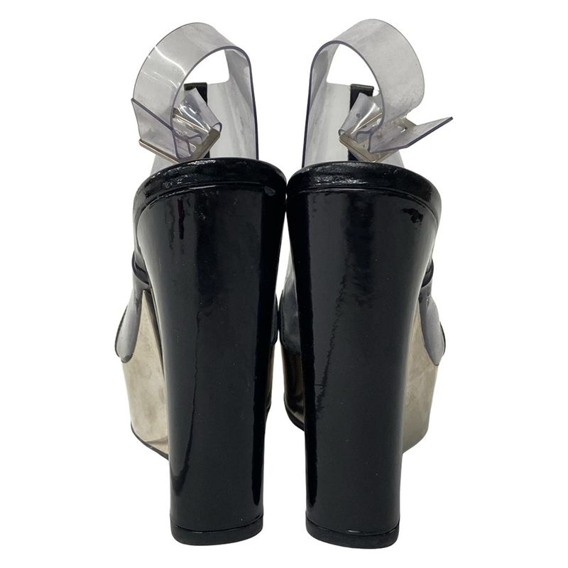 Chanel Sandals 36.5 Black Clear Wedge Sole Leather