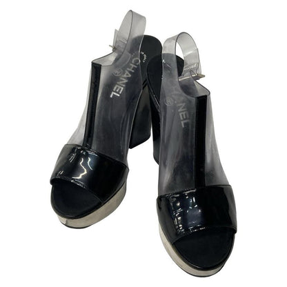 Chanel Sandals 36.5 Black Clear Wedge Sole Leather