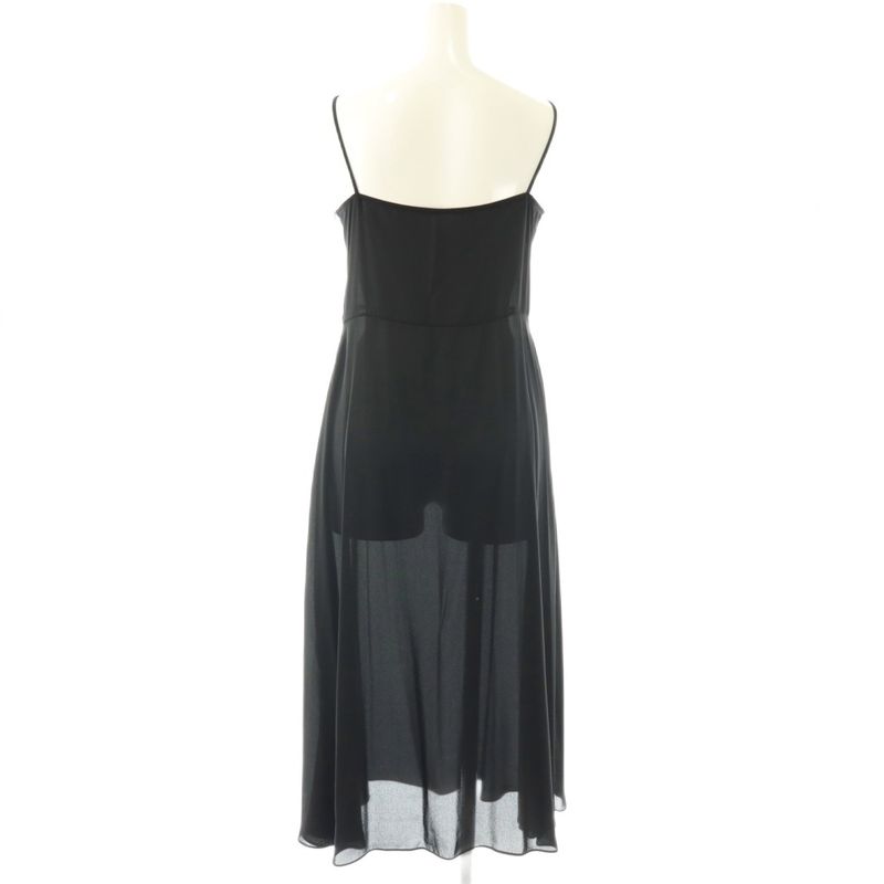 Dior Dress Sheer Maxi Long Sleeve Regular Color Dot Pattern Black
