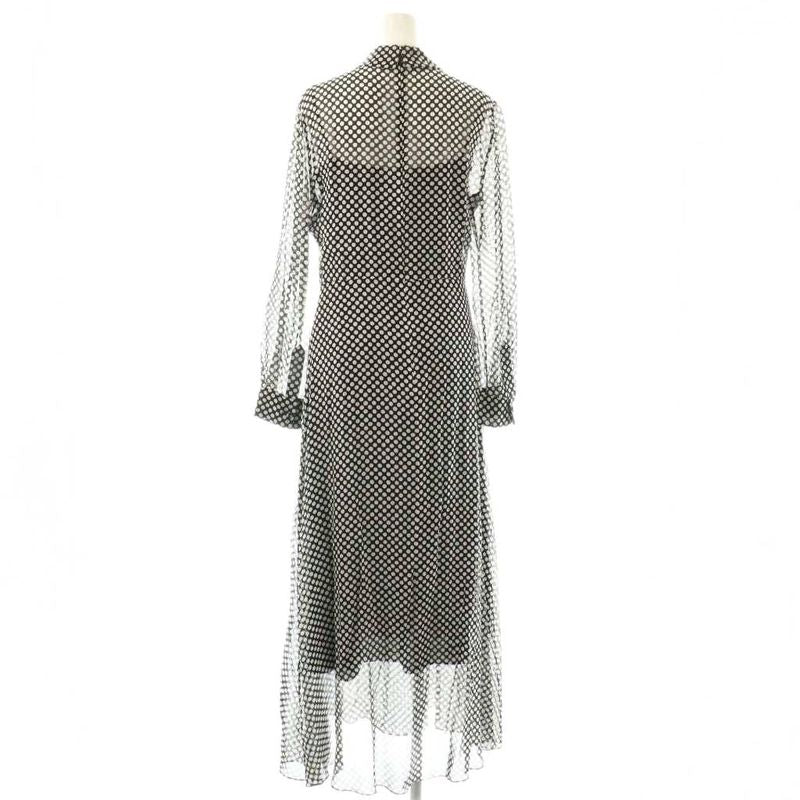 Dior Dress Sheer Maxi Long Sleeve Regular Color Dot Pattern Black
