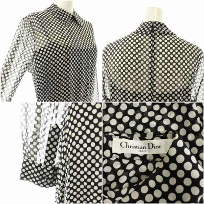 Dior Dress Sheer Maxi Long Sleeve Regular Color Dot Pattern Black