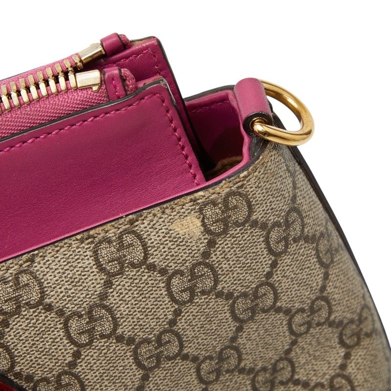 Gucci GG Supreme 2-Way Shoulder Bag Beige Pink Red Leather