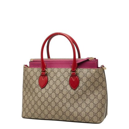 Gucci GG Supreme 2-Way Shoulder Bag Beige Pink Red Leather