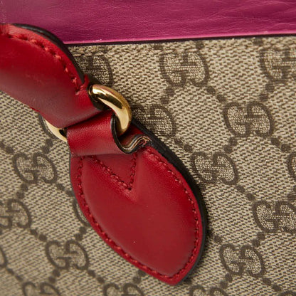 Gucci GG Supreme 2-Way Shoulder Bag Beige Pink Red Leather