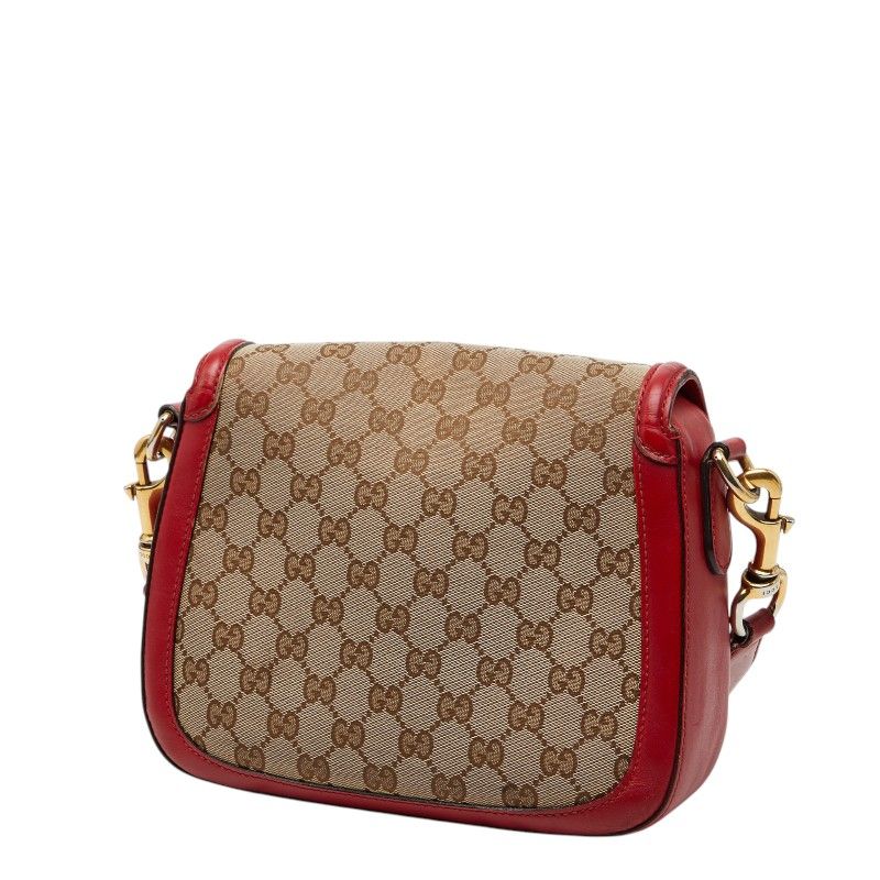 Gucci GG Canvas Sherry Shoulder Bag Beige Red