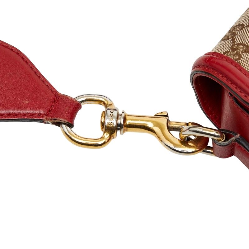 Gucci GG Canvas Sherry Shoulder Bag Beige Red