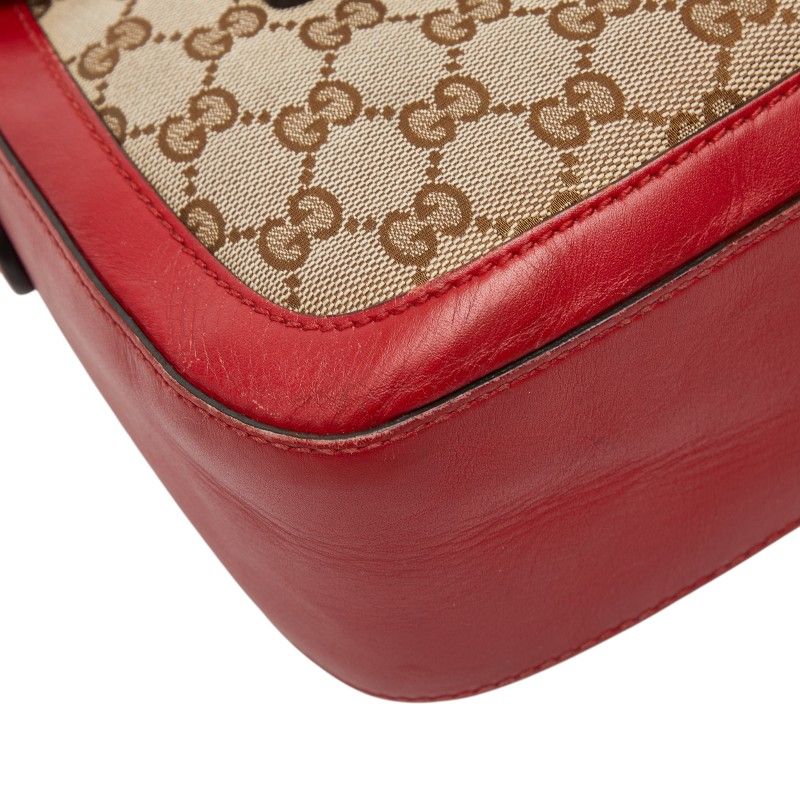 Gucci GG Canvas Sherry Shoulder Bag Beige Red