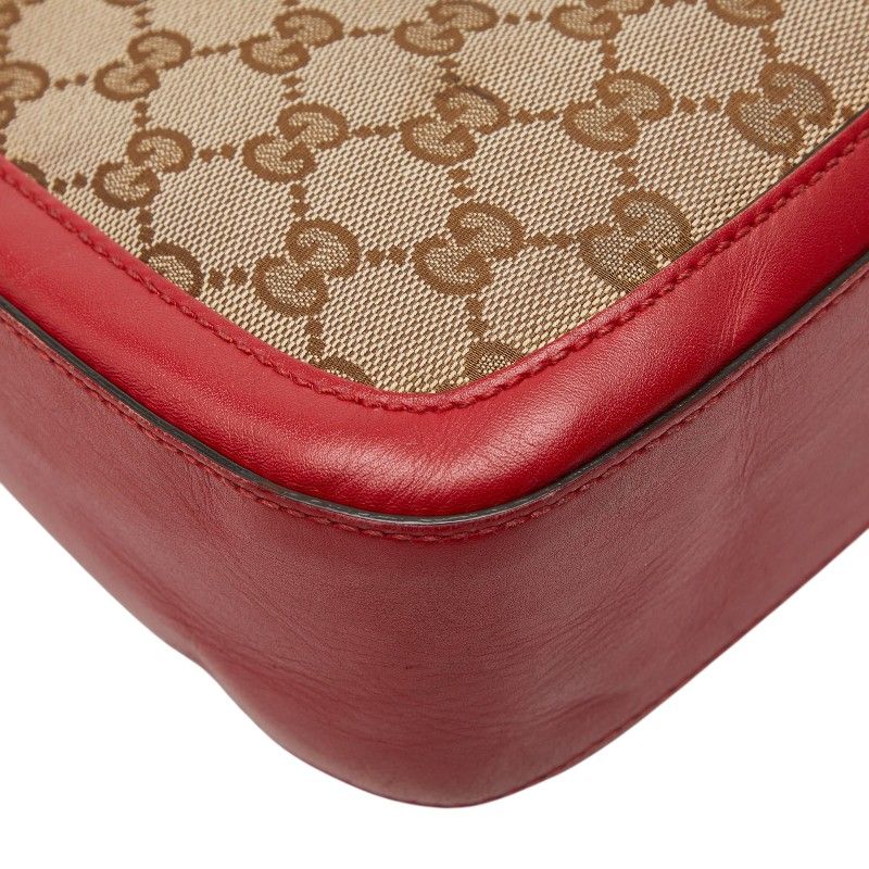 Gucci GG Canvas Sherry Shoulder Bag Beige Red