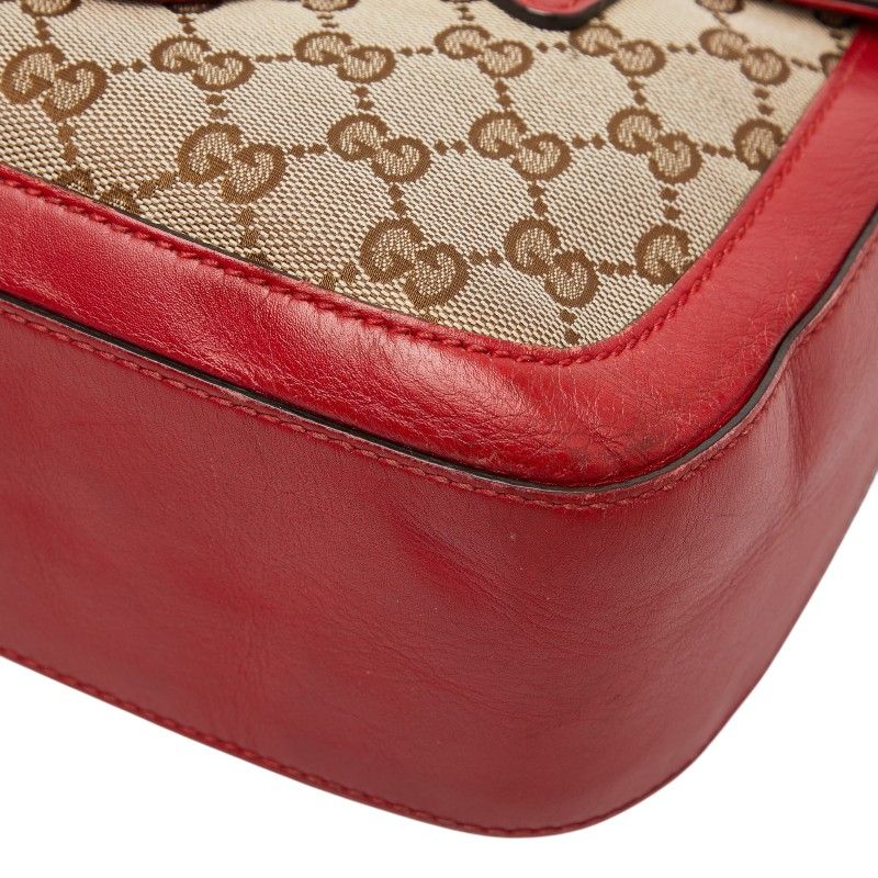 Gucci GG Canvas Sherry Shoulder Bag Beige Red