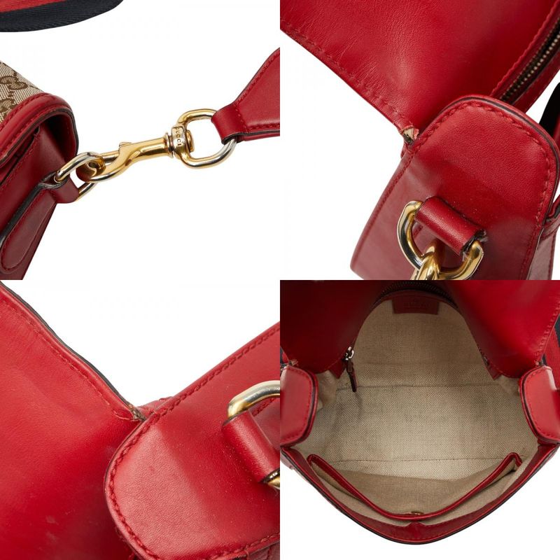 Gucci GG Canvas Sherry Shoulder Bag Beige Red