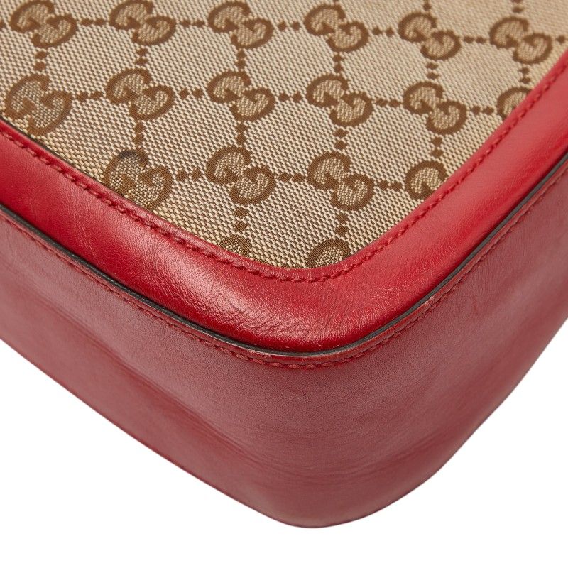 Gucci GG Canvas Sherry Shoulder Bag Beige Red