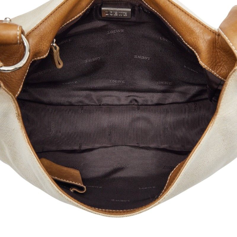 Loewe Anagram Studded Crossbody Shoulder Bag White Beige Canvas Leather