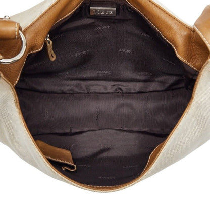 Loewe Anagram Studded Crossbody Shoulder Bag White Beige Canvas Leather